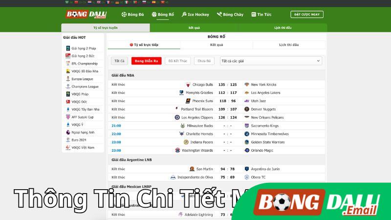 Thông Tin Chi Tiết Mỗi Trận Đấu